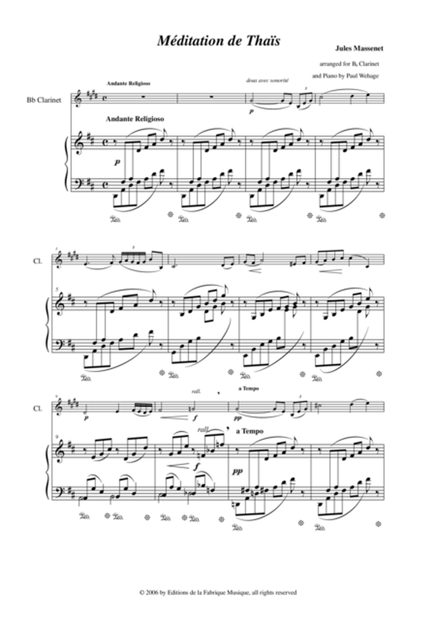 Jules Massenet: Meditation from "Thais", arranged for Bb clarinet and piano