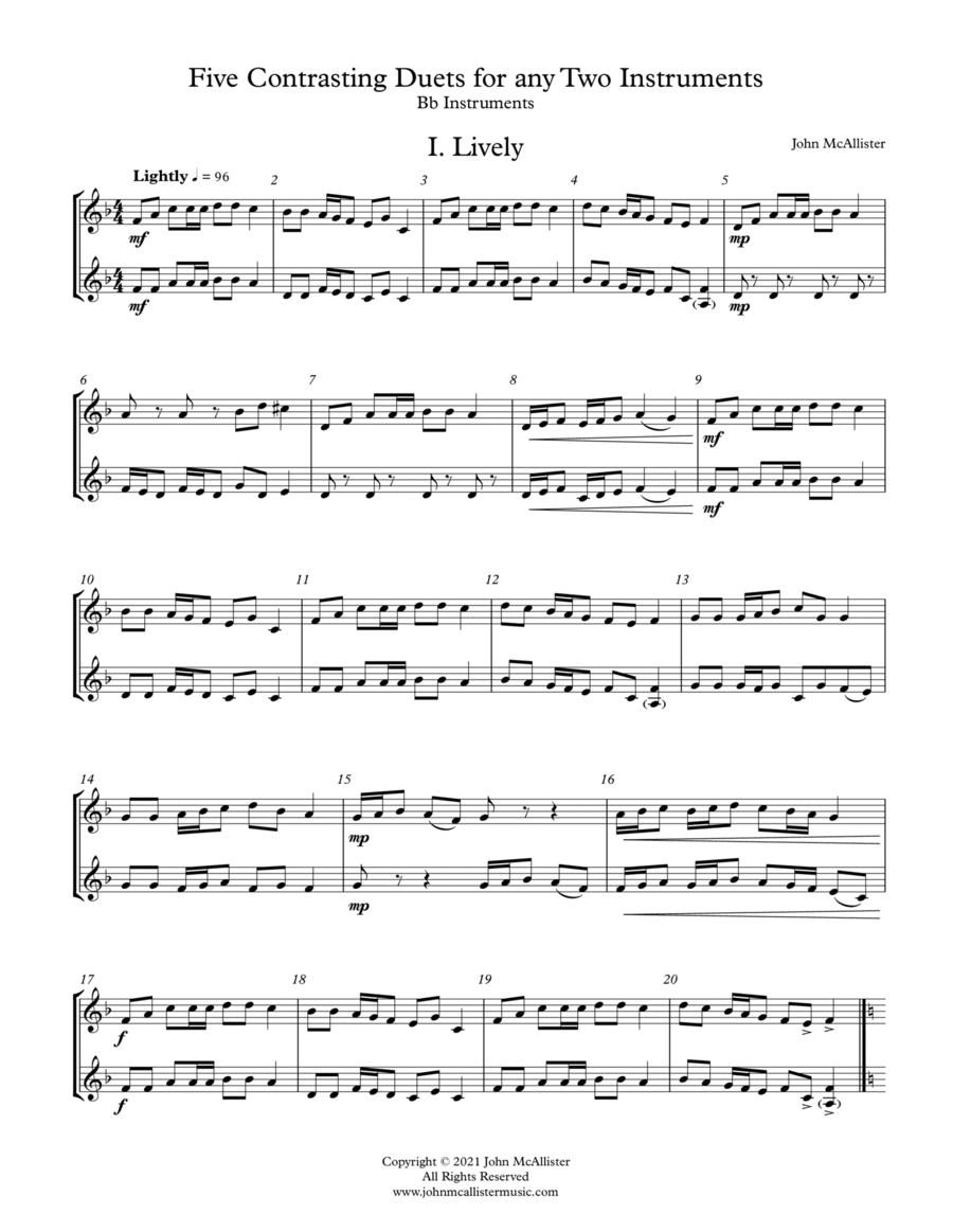 5 Duets For Any Two Band Instruments - Volume 2 - Bb Transposition Small Ensemble scores gallery preview page 1