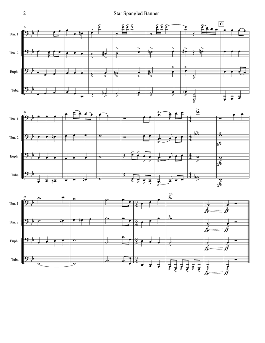 Star Spangled Banner - Low Brass Quartet Brass Quartet scores gallery preview page 2
