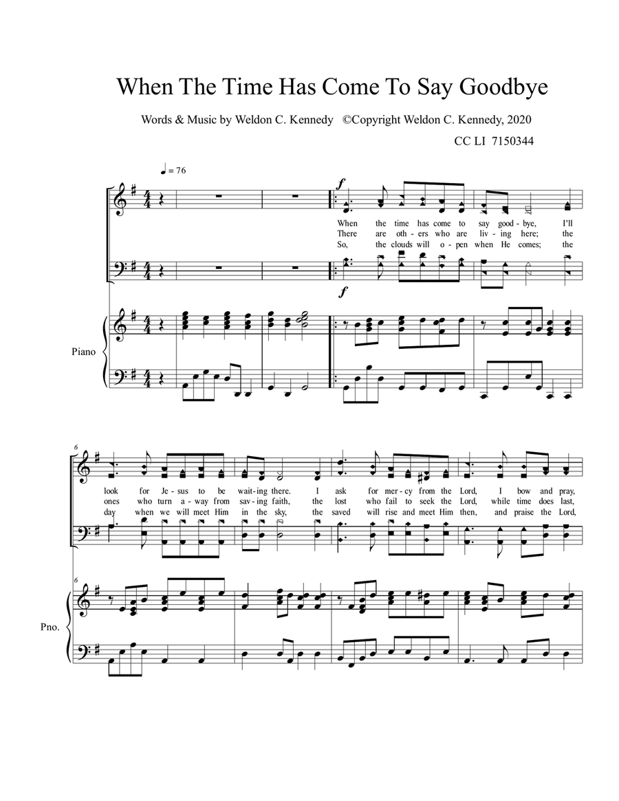 When The Time Has Come To Say Goodbye Piano Solo scores gallery preview page 1