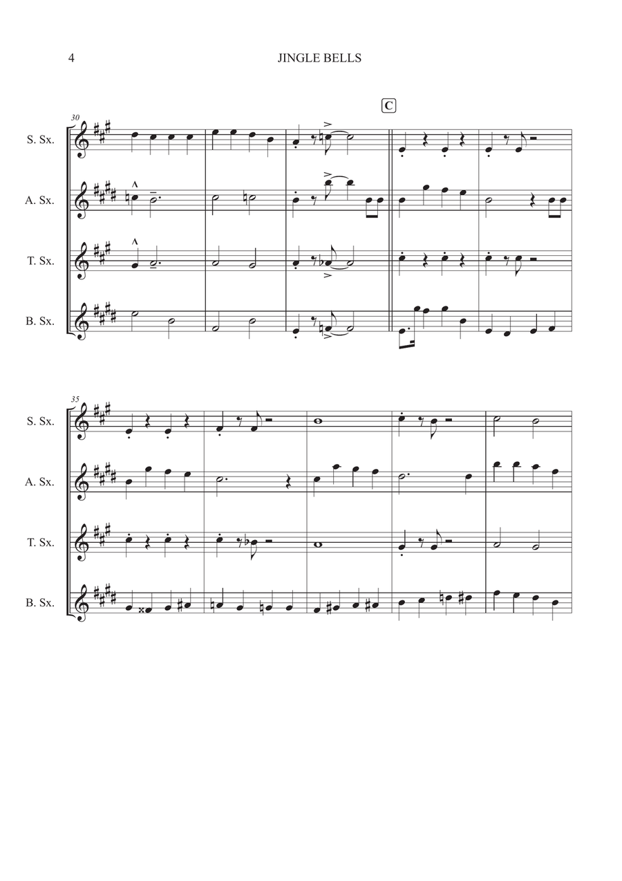 Jingle Bells for Saxophone Quartet SATB Saxophone Quartet scores gallery preview page 4