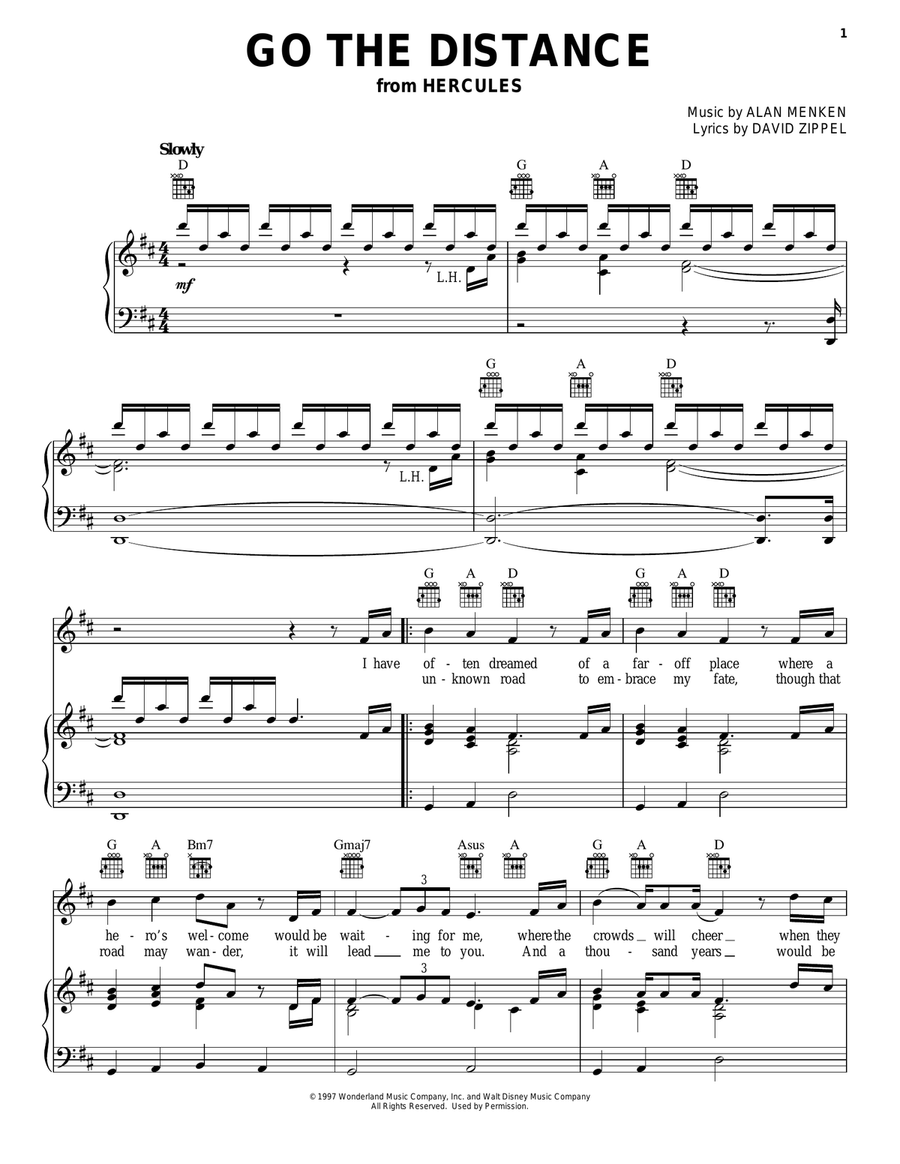 Go The Distance (from Hercules) Piano, Vocal, Guitar scores gallery preview page 1