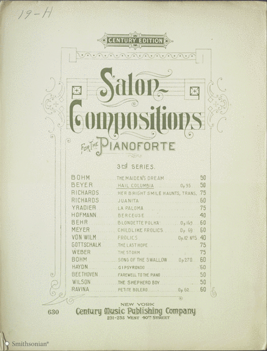 Salon Compositions for the Pianoforte: Hail Columbia Piano Solo scores gallery preview page 1