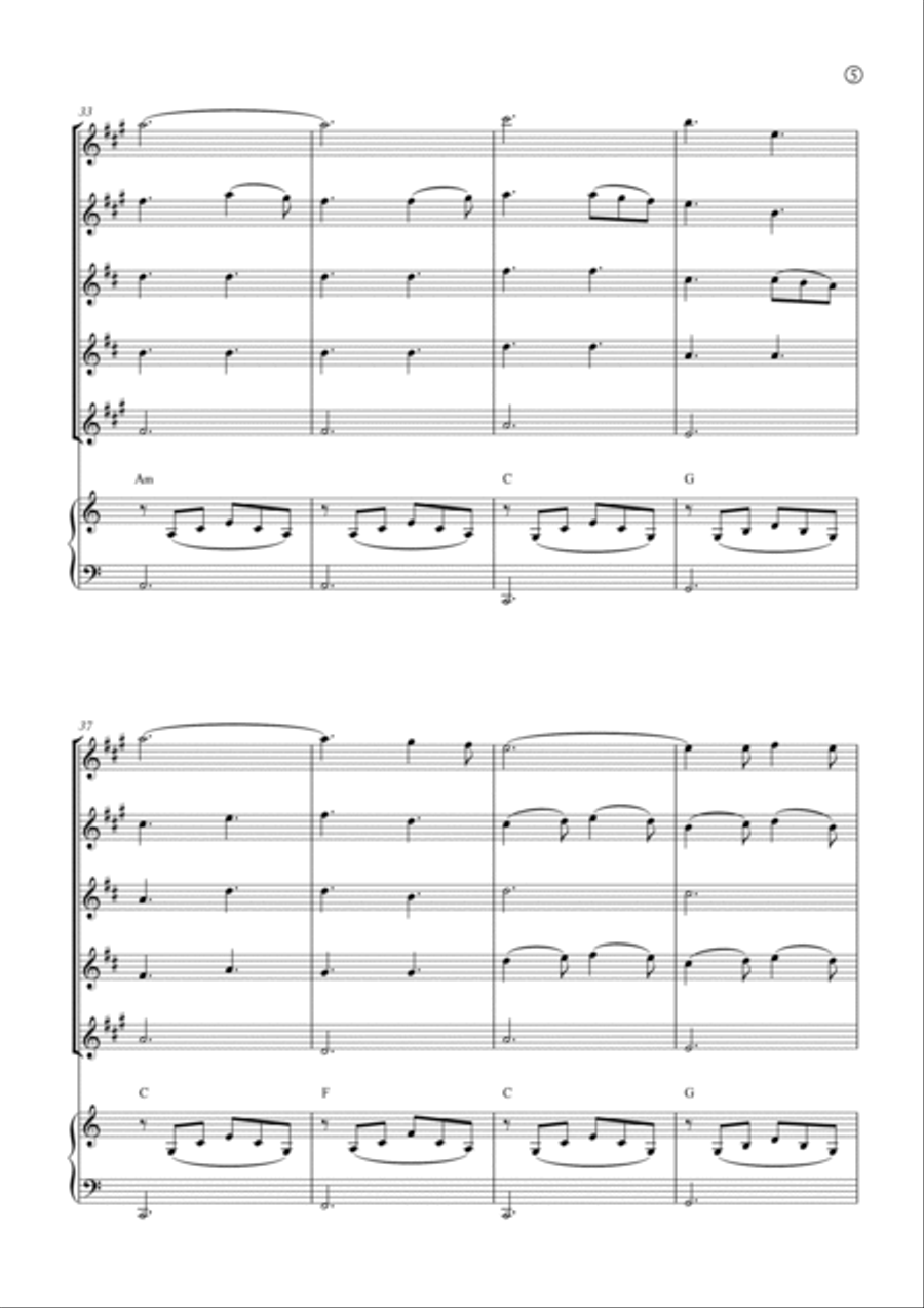Oh Holy night Saxophone Quintet scores gallery preview page 5