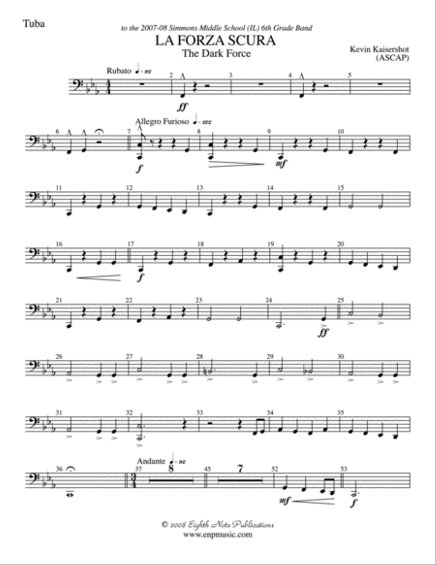 La Forza Scura (The Dark Force): Tuba Concert Band scores gallery preview page 1