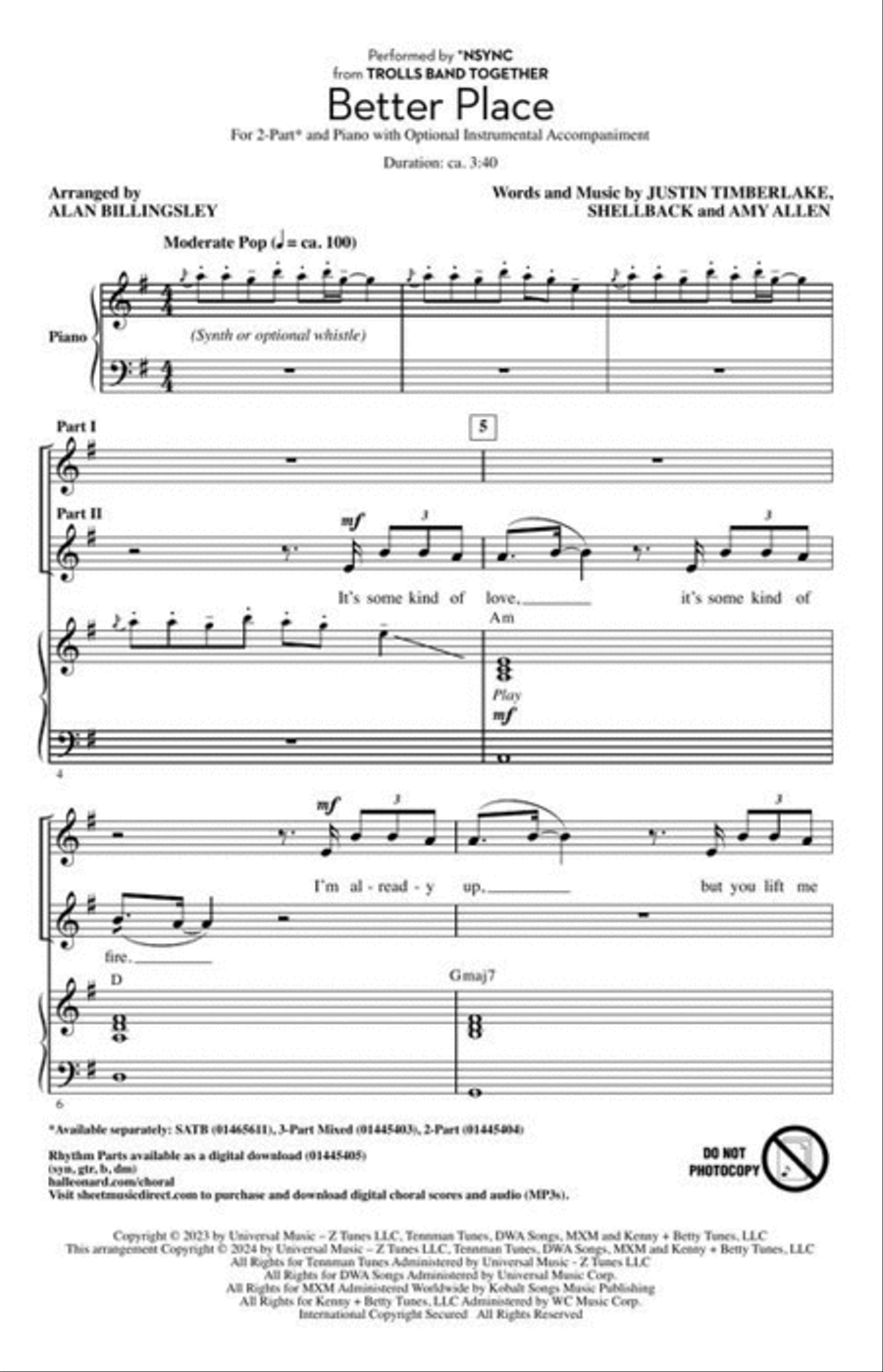 Better Place (from Trolls Band Together) 2-Part scores gallery preview page 3