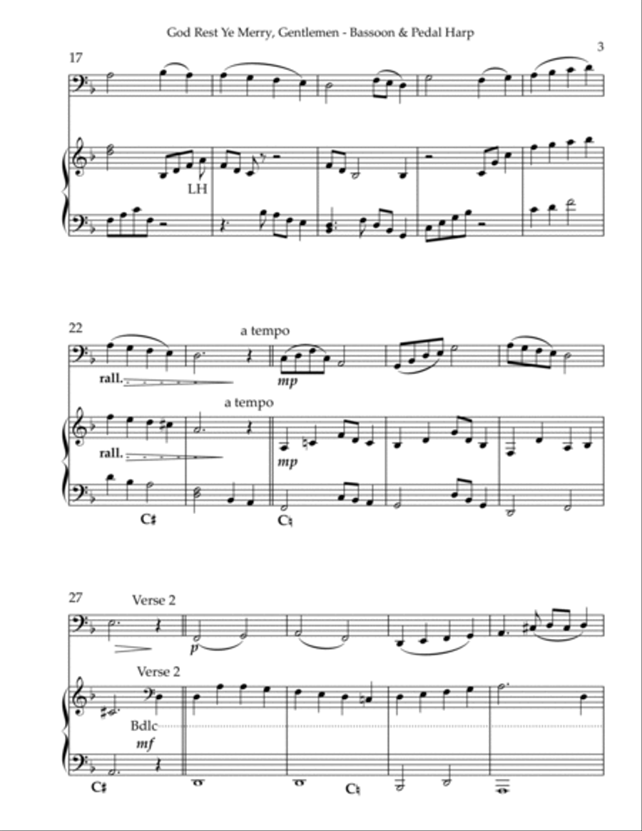 God Rest Ye Merry, Gentlemen, Duet for Bassoon & Pedal Harp Bassoon scores gallery preview page 3