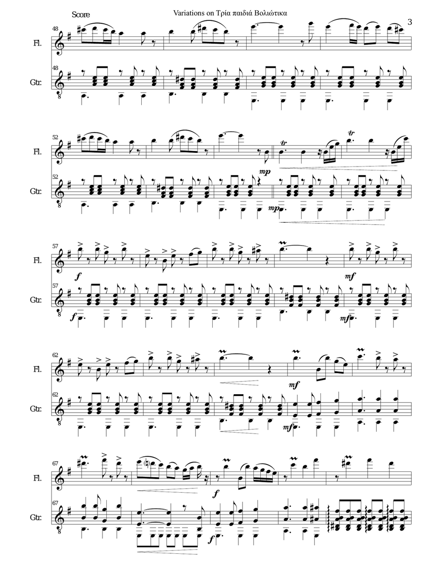 Variations on Tria paidia voliotika (Three young men from Volos) for flute and guitar Flute scores gallery preview page 3