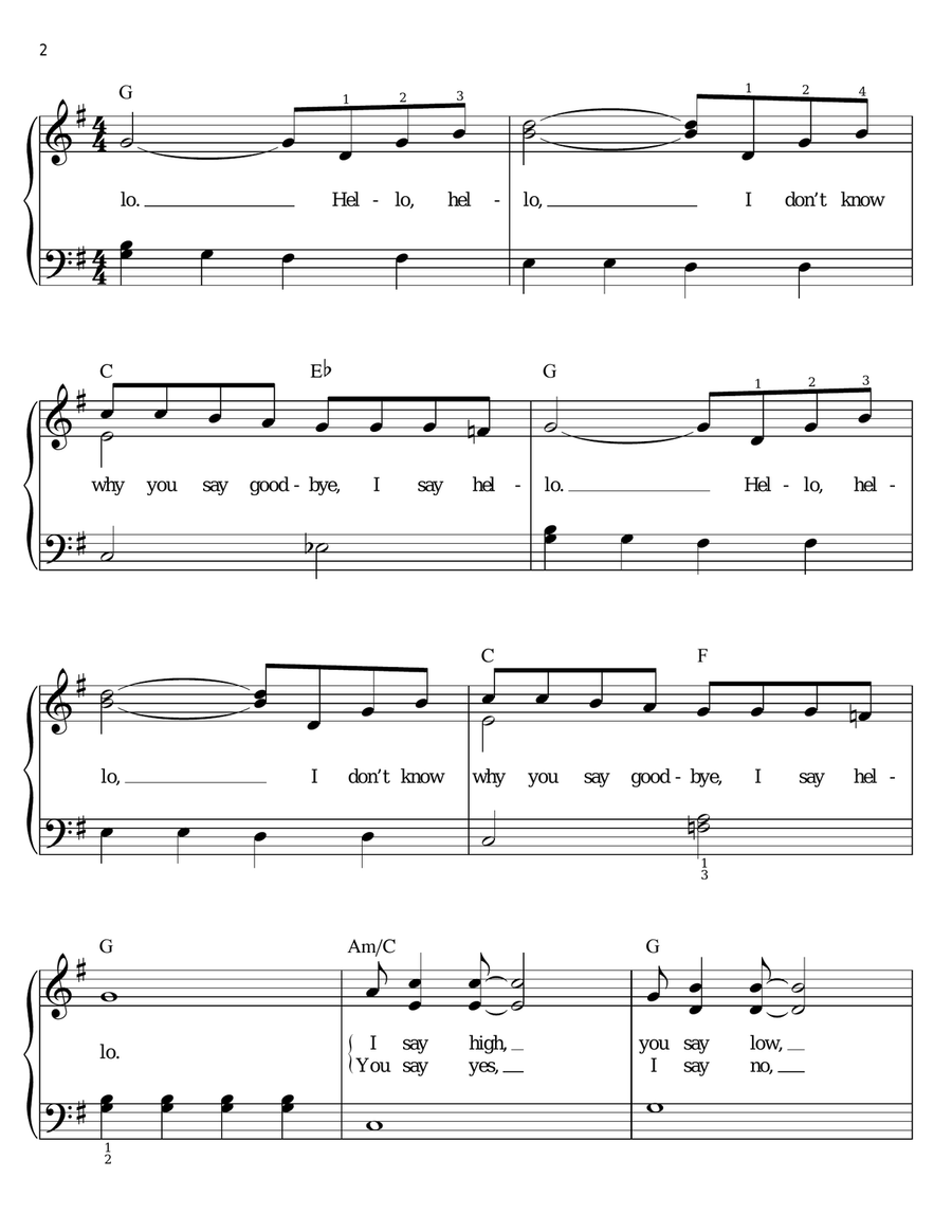 Hello, Goodbye Easy Piano scores gallery preview page 2