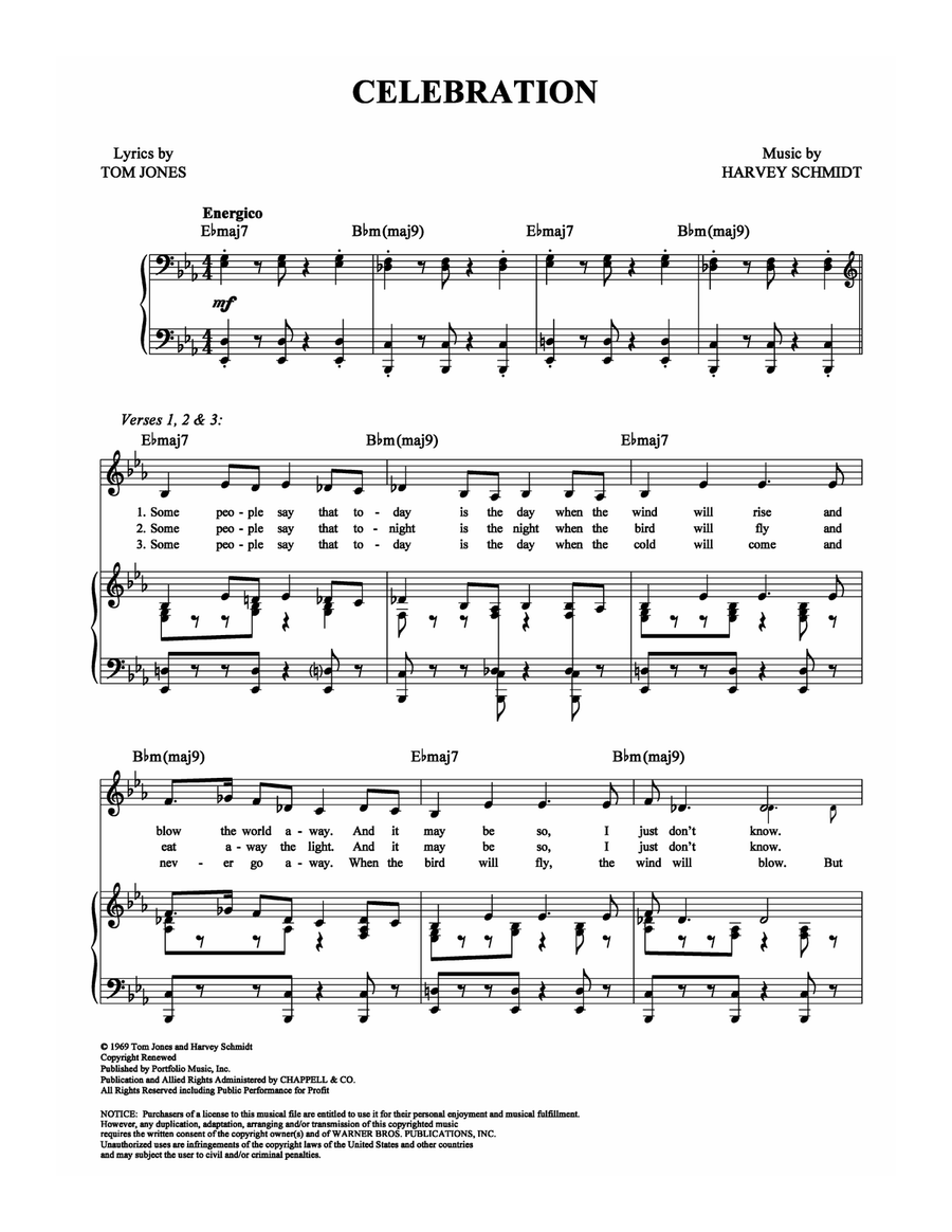 Celebration by Harvey Schmidt Piano, Vocal, Guitar - Digital Sheet Music