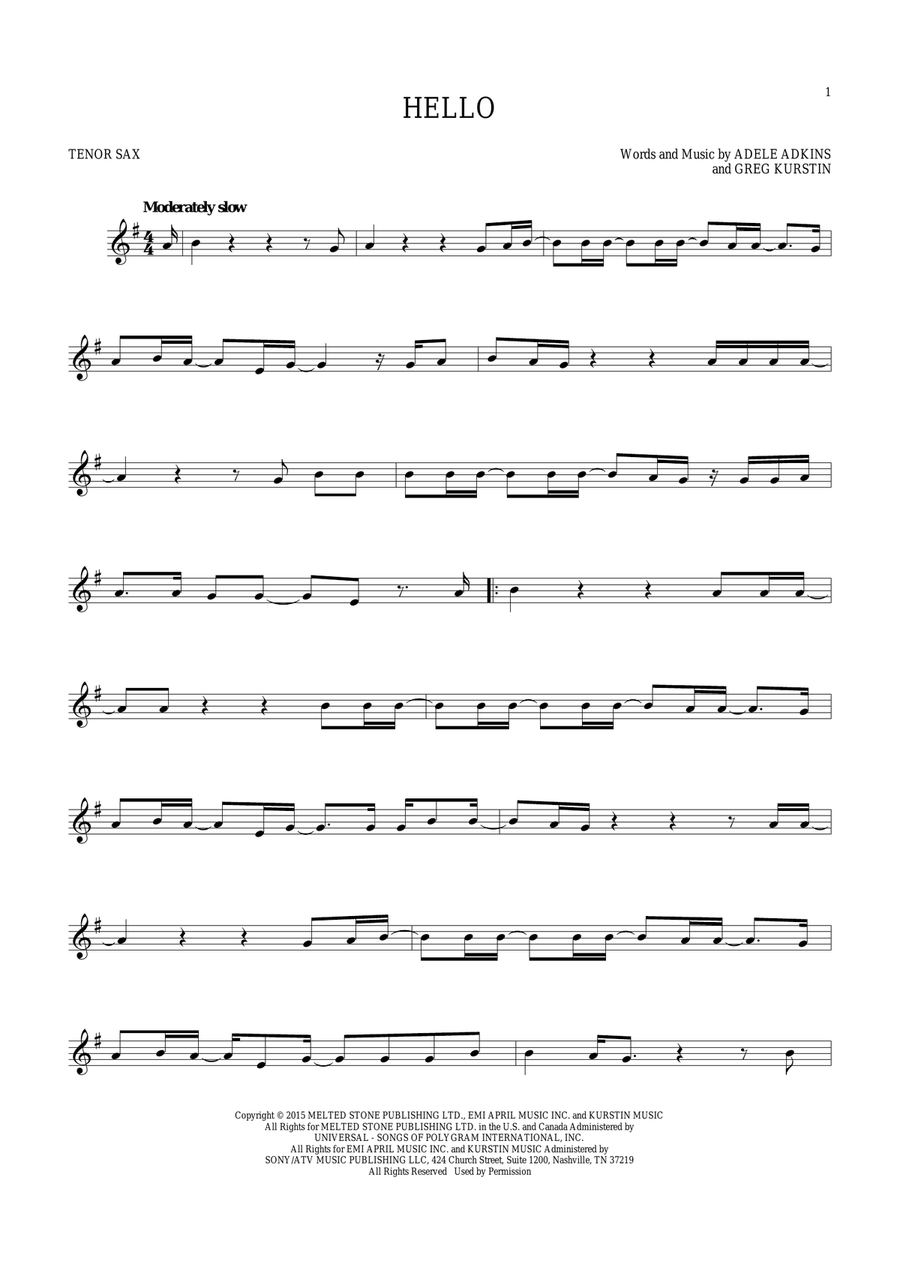 Hello Tenor Saxophone scores gallery preview page 1