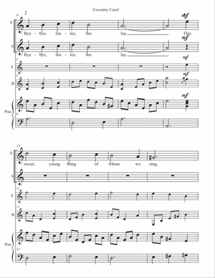 Coventry Carol SA w piano, flute, cello & hammer dulcimer SA scores gallery preview page 3