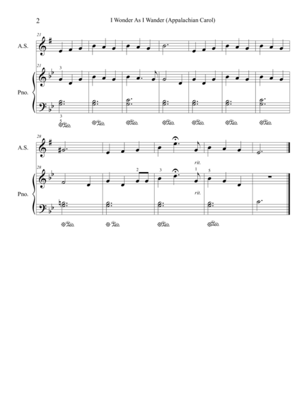 Christmas Duets for Alto Saxophone & Piano:  I Wonder As I Wander (Appalachian Carol) image number null