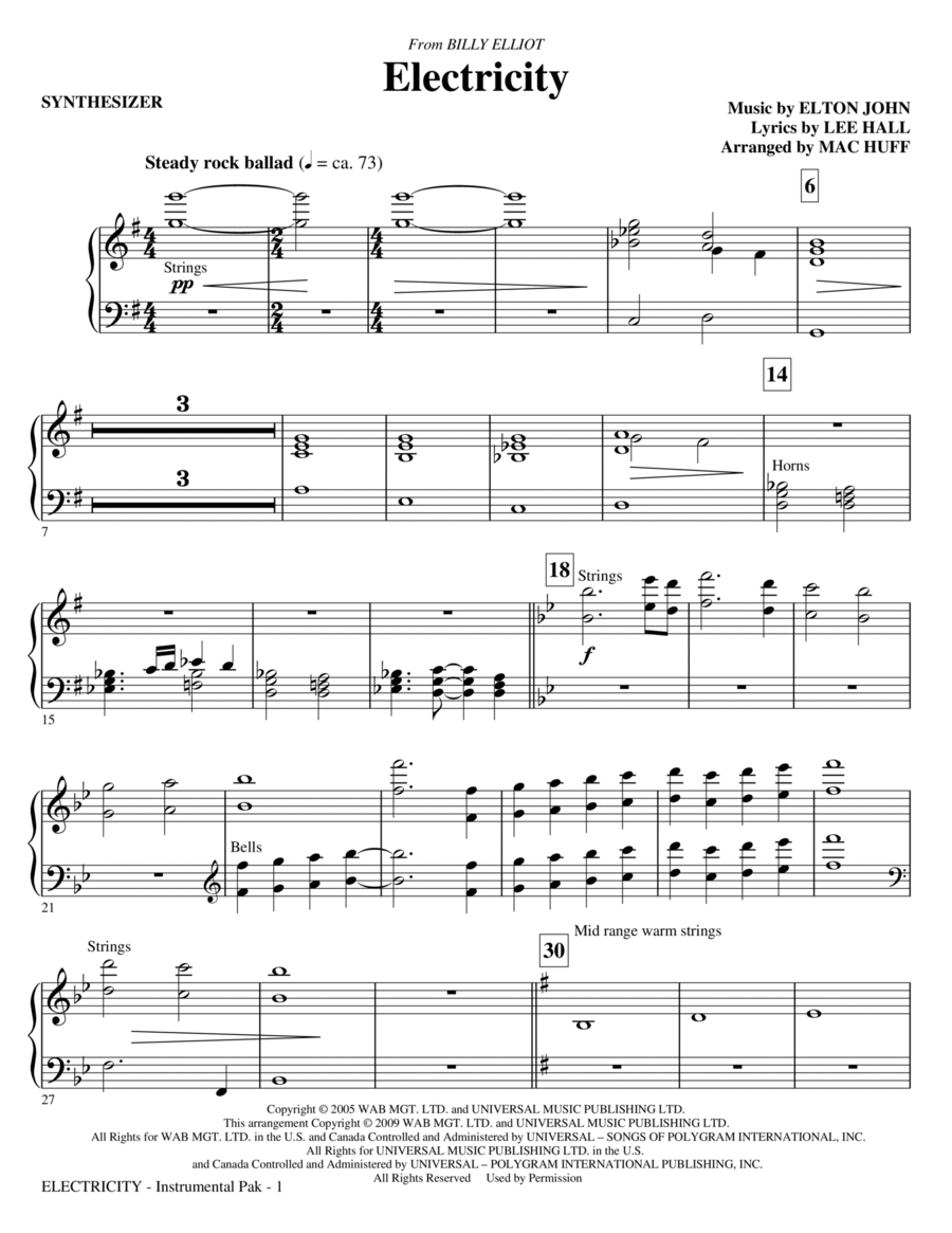 Electricity (from Billy Elliot) - Synthesizer Choir scores gallery preview page 1