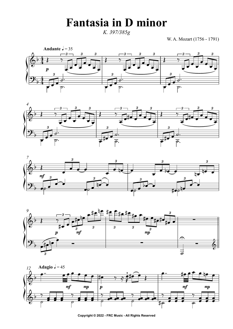 Mozart: Fantasia in D minor, K. 397 - As played By Víkingur Ólafsson Piano Method scores gallery preview page 3