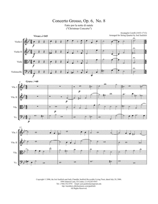 Concerto Grosso. Op. 6, No. 8 ("Christmas Concerto") for string quartet