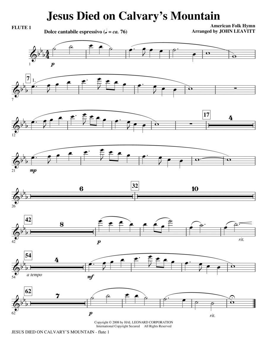 Jesus Died On Calvary's Mountain - Flute 1 Choir scores gallery preview page 1