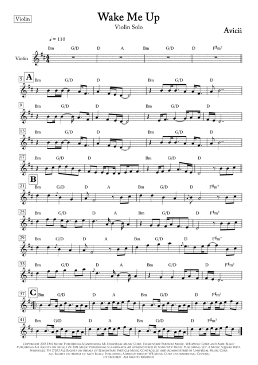 Wake Me Up Violin Solo scores gallery preview page 1