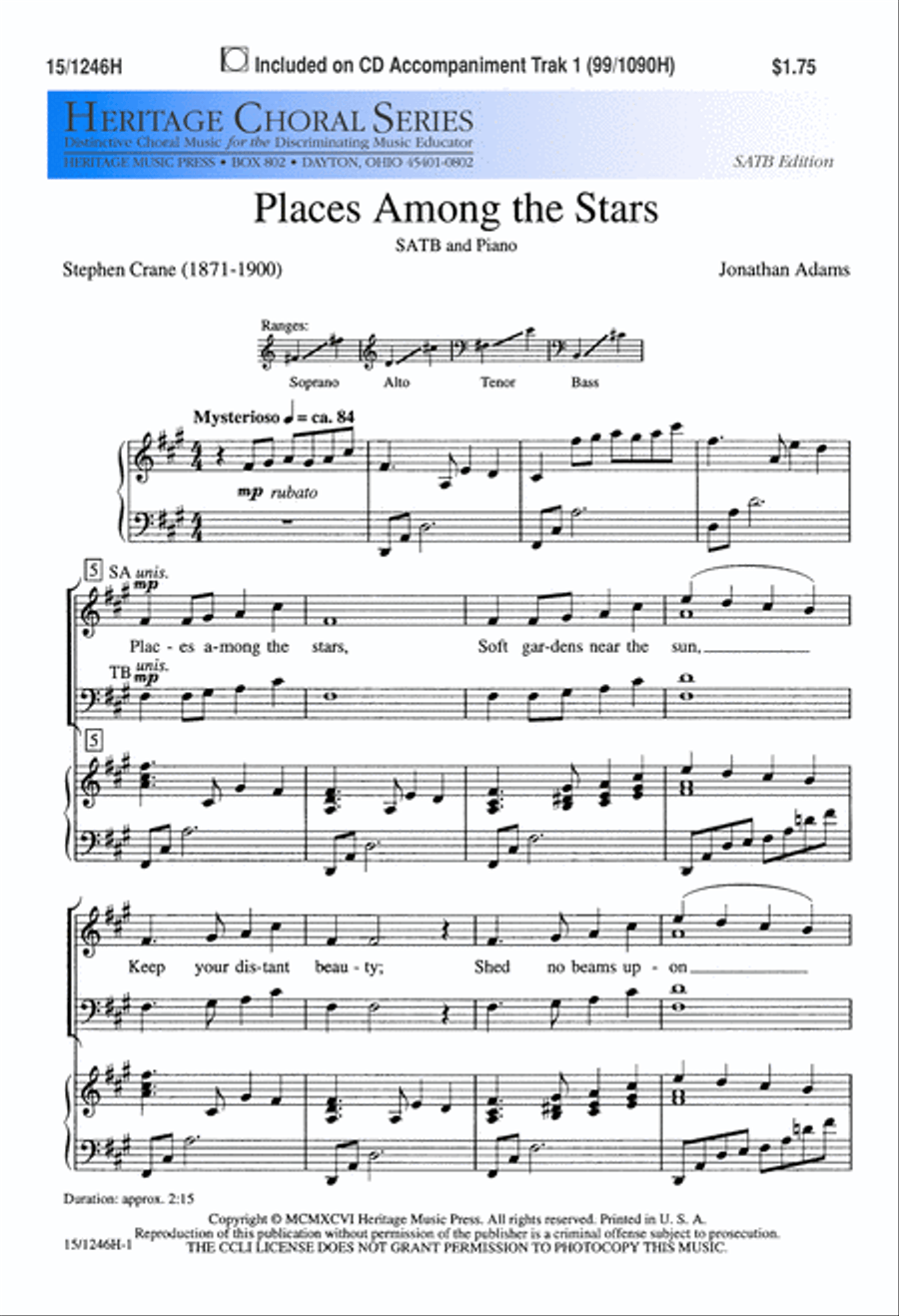 Places Among the Stars 4-Part scores gallery preview page 1