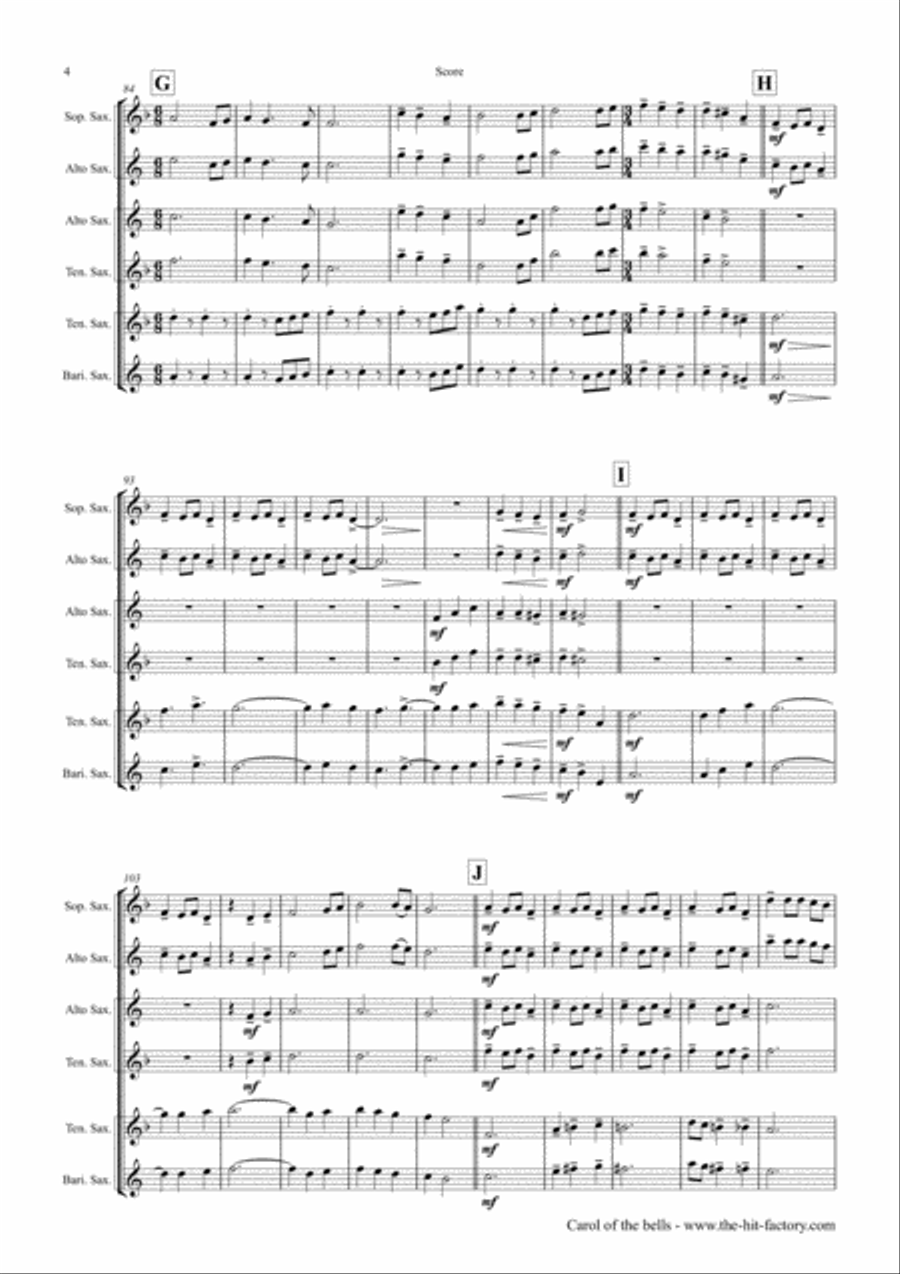 Carol of the Bells - Pentatonix style - Saxophone Trio Woodwind Trio scores gallery preview page 4