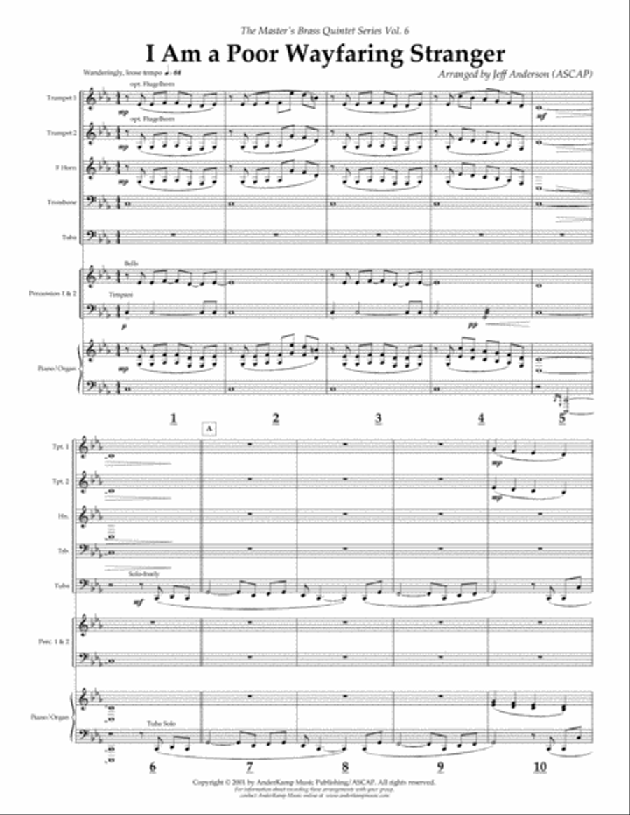 I Am a Poor Wayfaring Stranger for Brass Quintet Brass Quintet scores gallery preview page 1