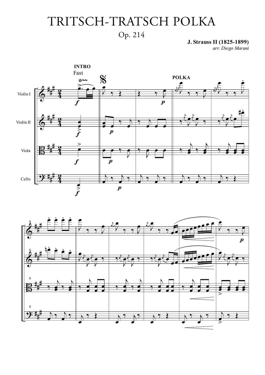 Tritsch-Tritsch Polka for String Quartet String Quartet scores gallery preview page 1