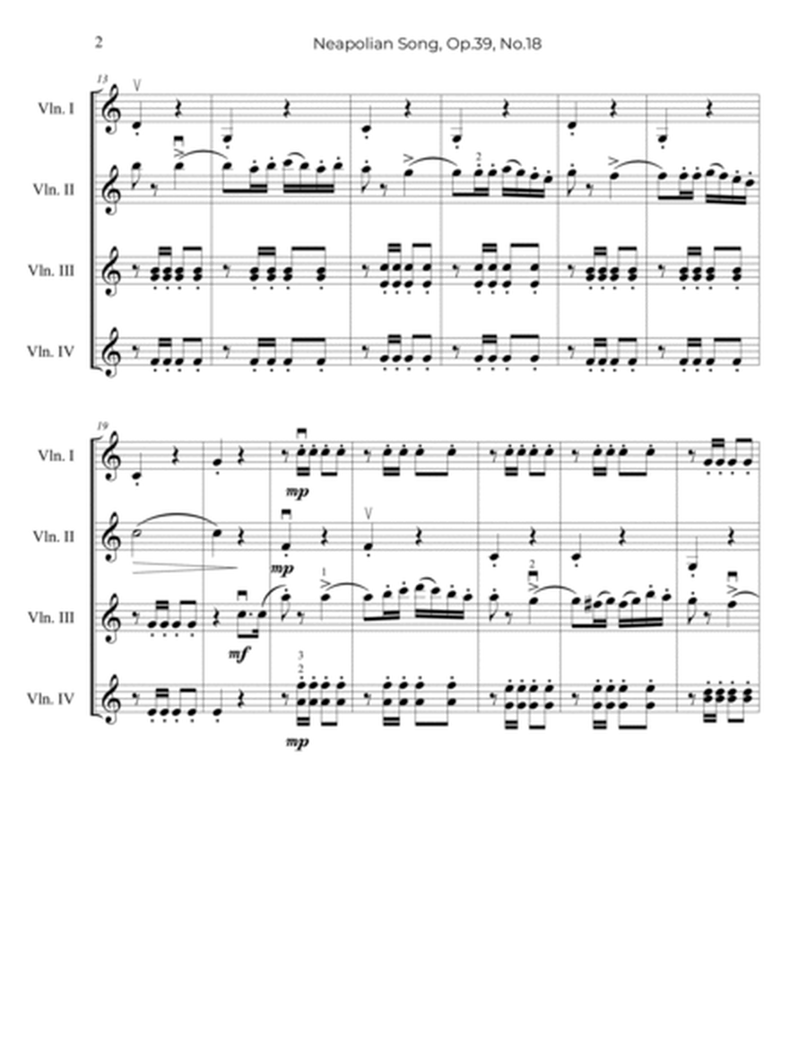 Tchaikovsky: Neapolitan Song, Op.39, No.18 - arr. for Violin Quartet image number null