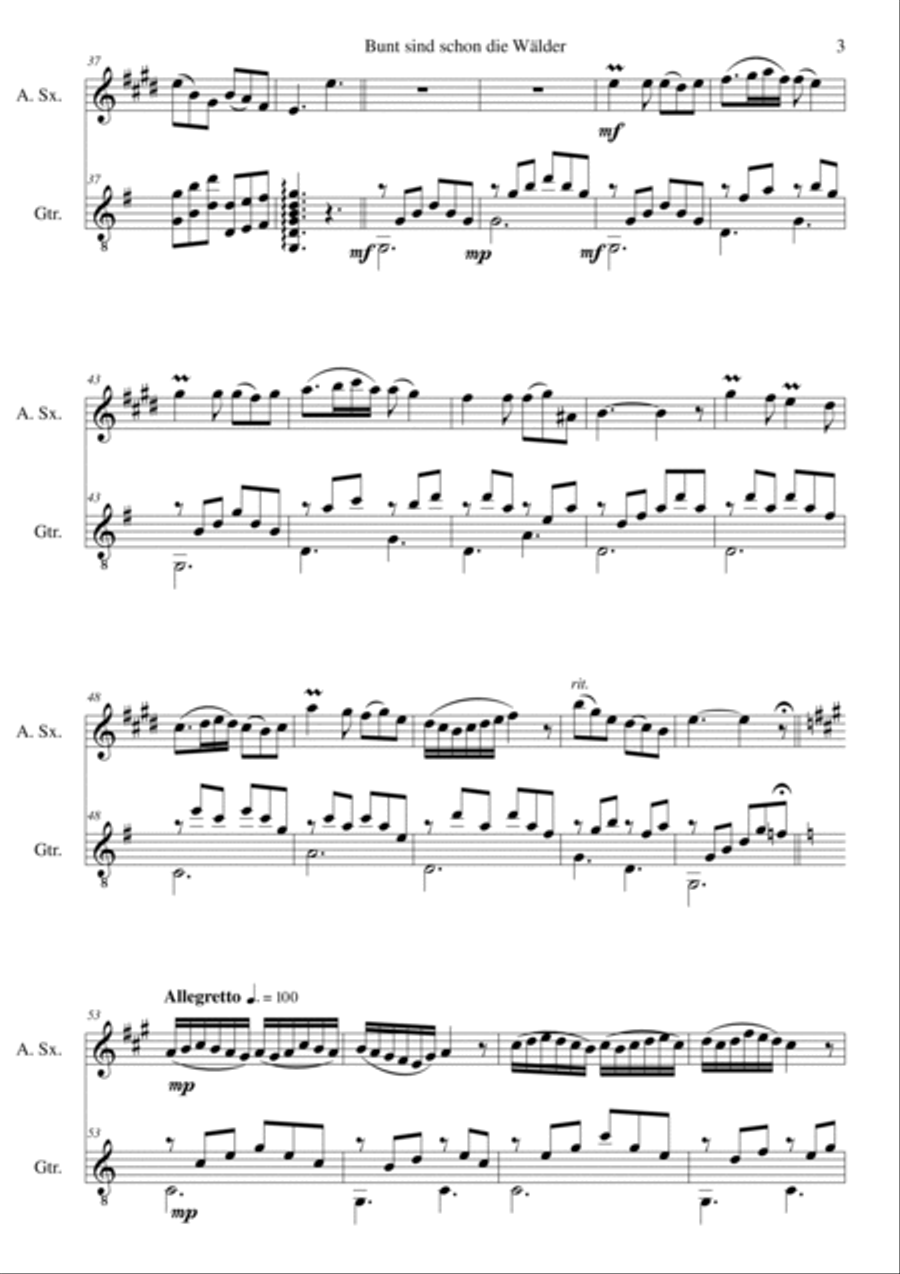 Bunt sind schon die Wälder (Woods in autumn colours) for alto saxophone and guitar Alto Saxophone scores gallery preview page 3