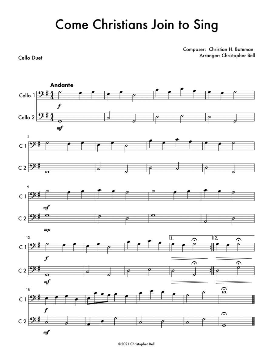 Come Christians, Join To Sing - Cello Duet image number null