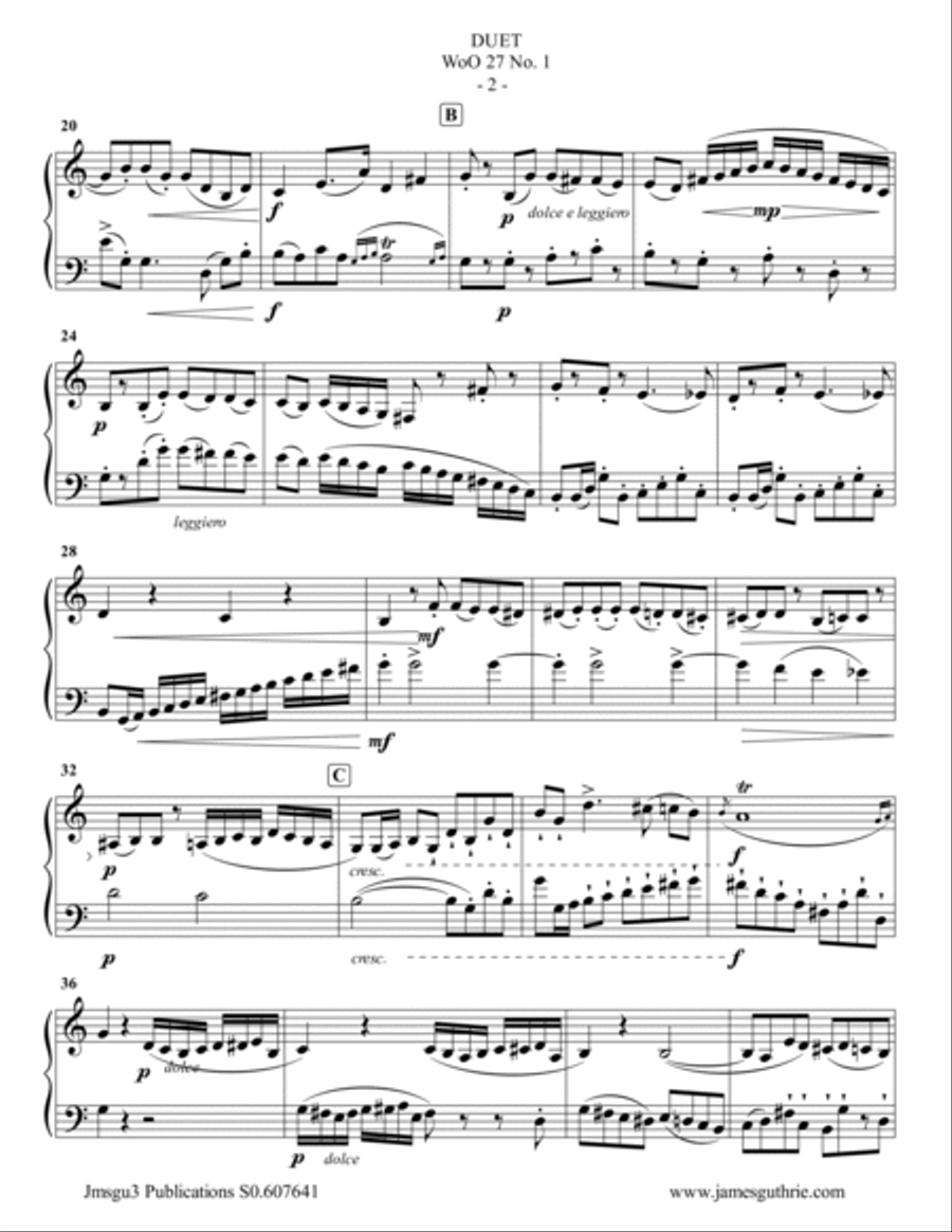 Beethoven: Duet WoO 27 No. 1 for Trumpet & Bass Trombone Brass Duet scores gallery preview page 2