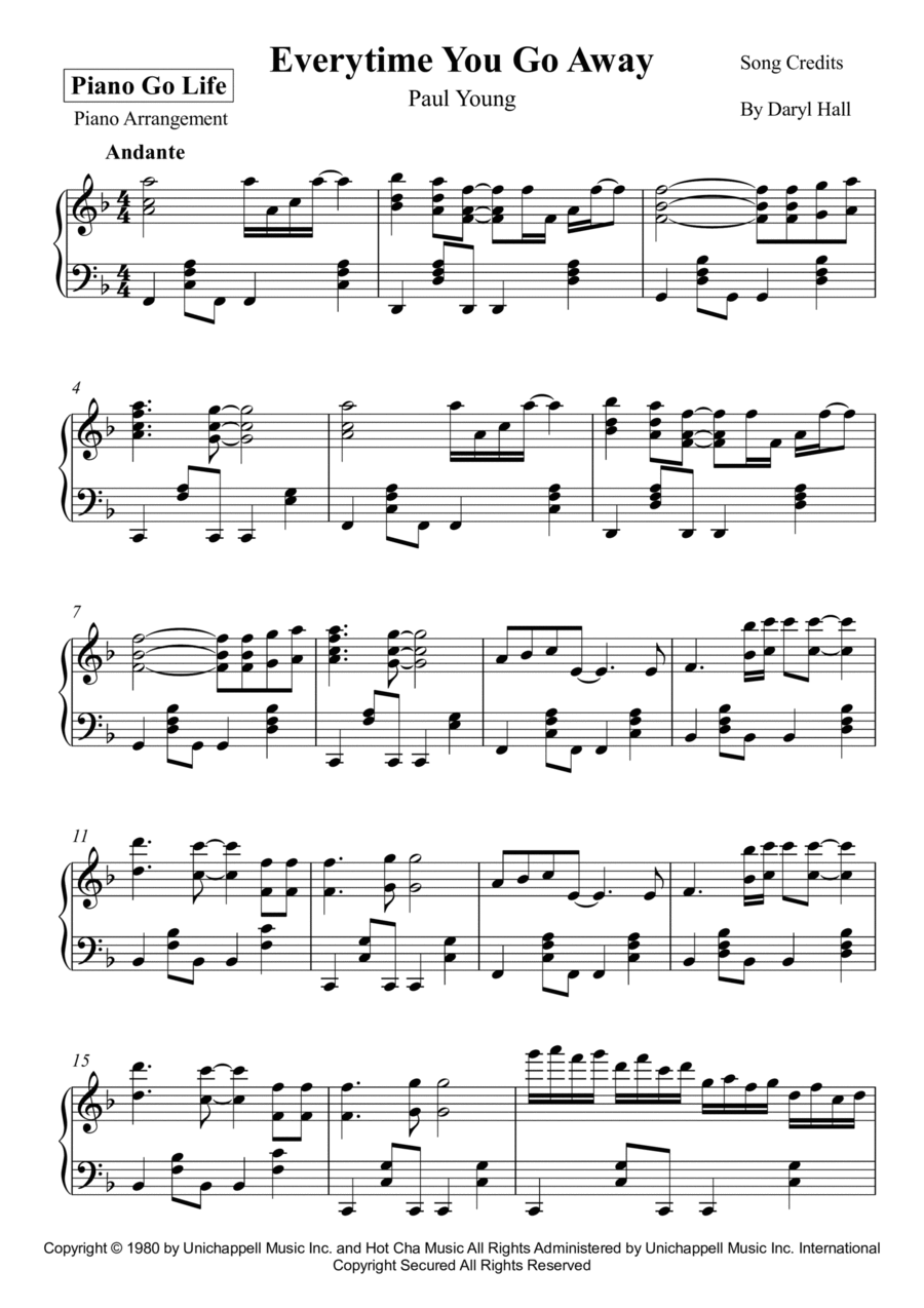 Everytime You Go Away Piano Solo scores gallery preview page 1