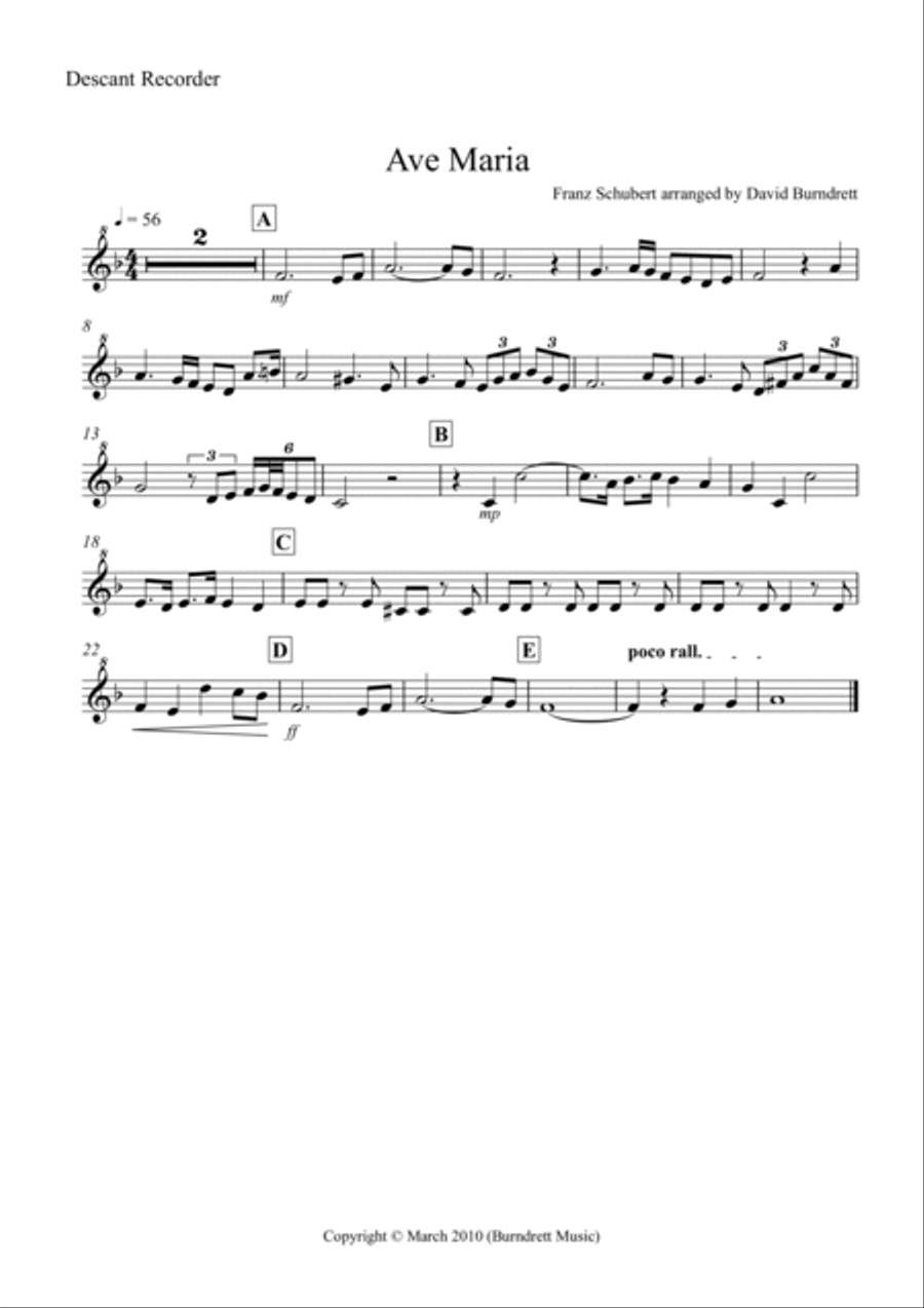 Ave Maria for Recorder Quintet Recorder scores gallery preview page 3