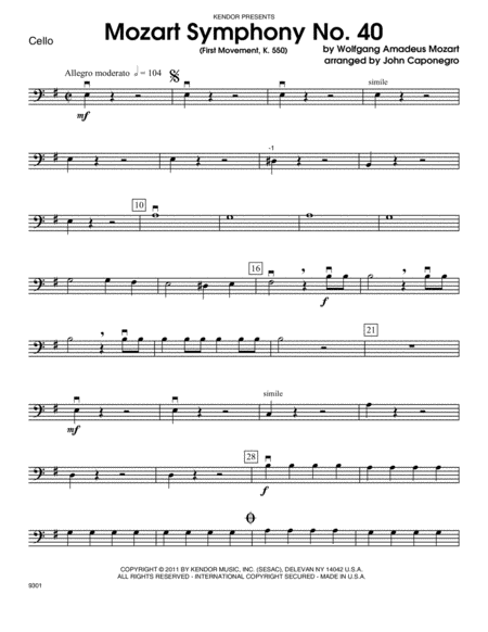 Mozart Symphony No. 40 (First Movement, K. 550) - Cello