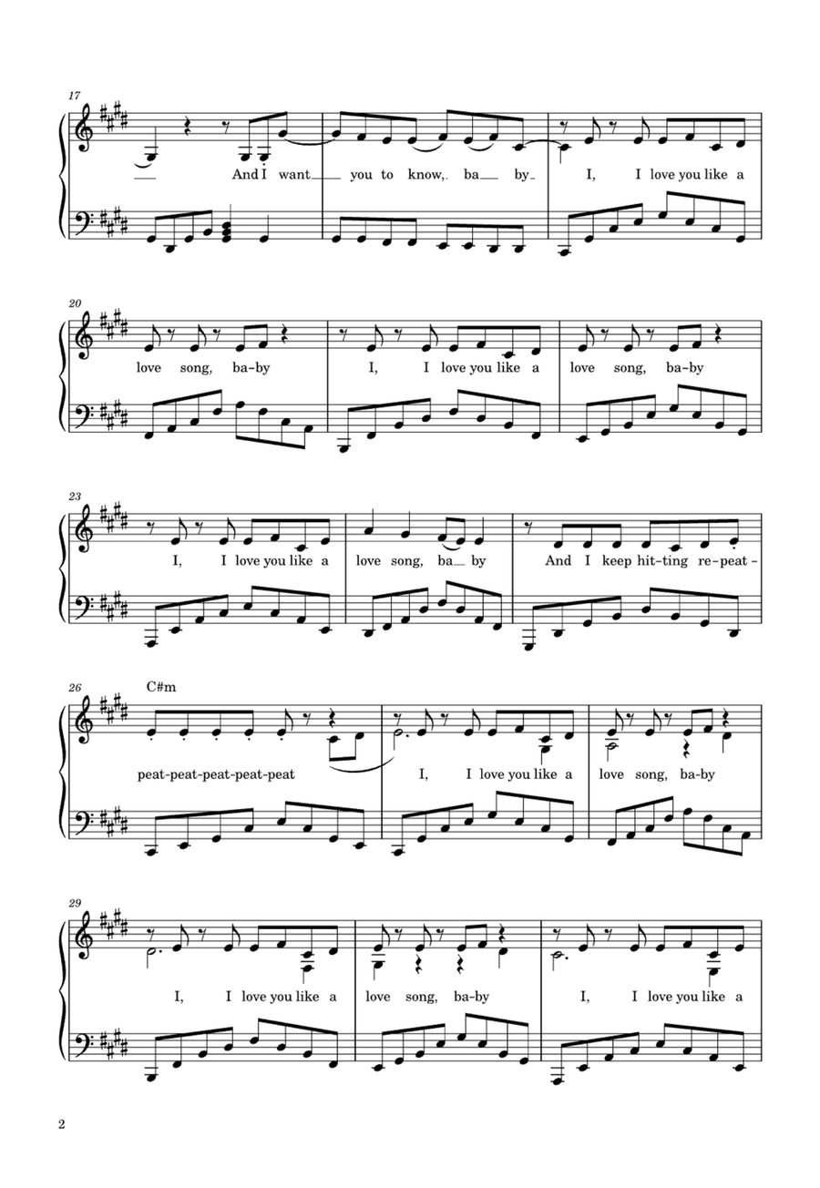 Love You Like A Love Song Easy Piano scores gallery preview page 2
