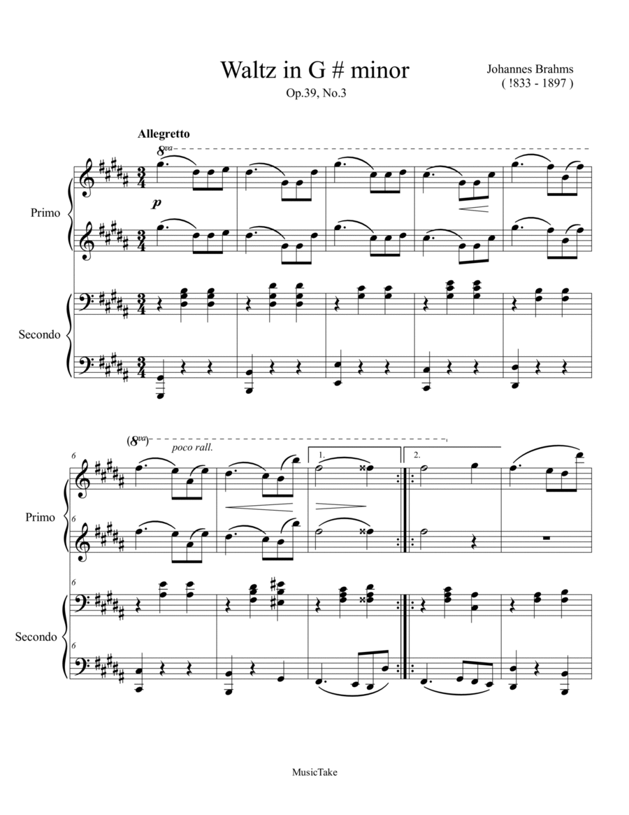 Brahms Duet Waltz in G# minor Op.39 No.3 image number null