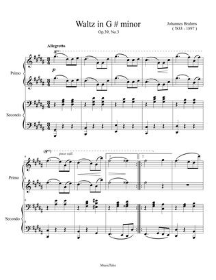 Book cover for Brahms Duet Waltz in G# minor Op.39 No.3