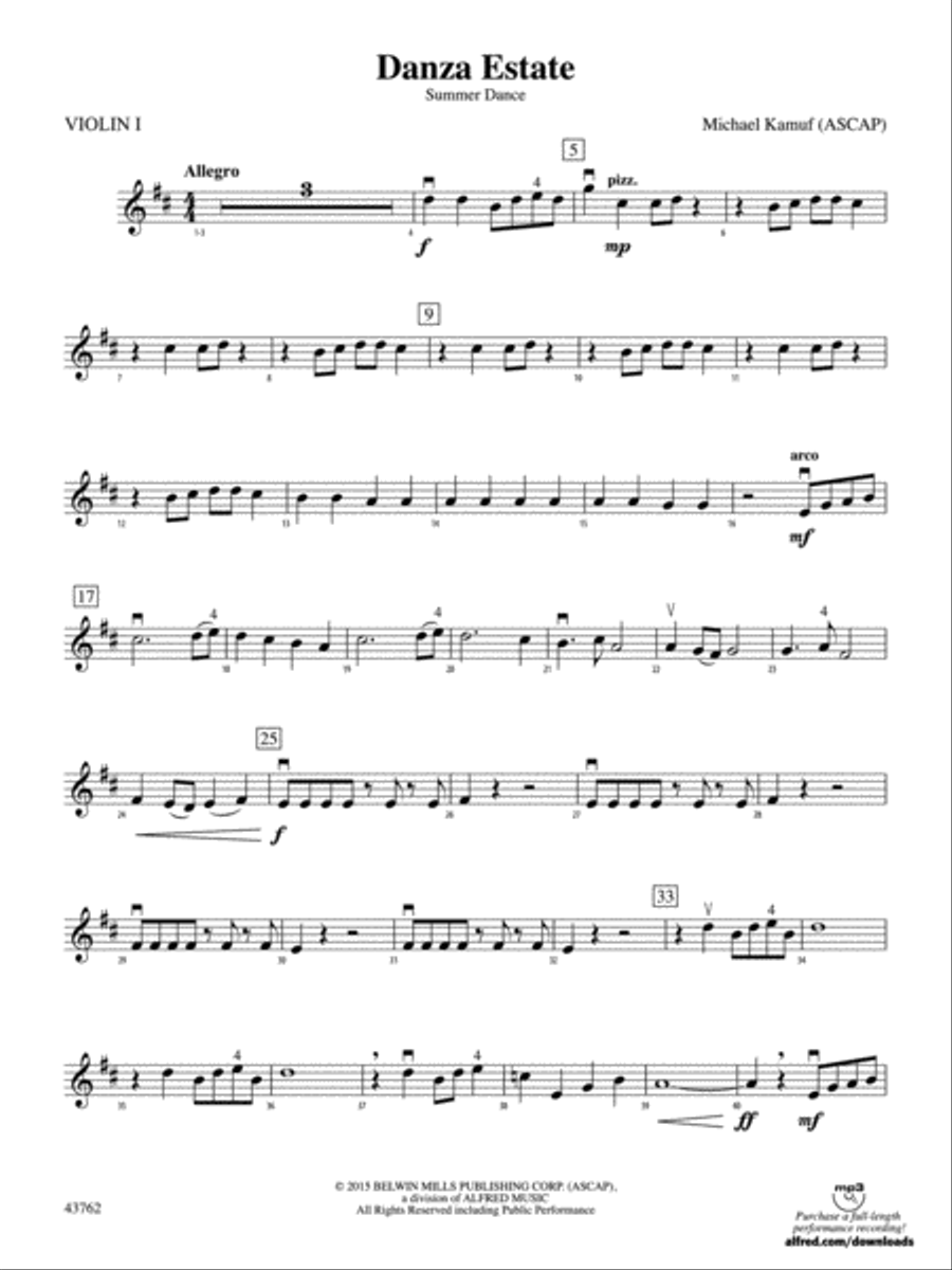 Danza Estate: 1st Violin Danza Estate: 1st Violin String Orchestra scores gallery preview page 1
