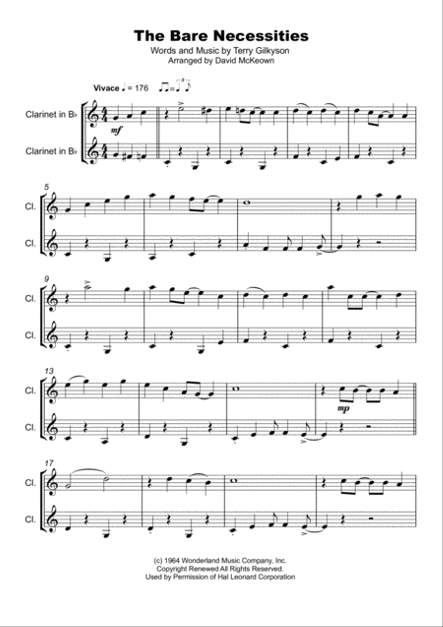 The Bare Necessities from THE JUNGLE BOOK Clarinet Duet scores gallery preview page 2