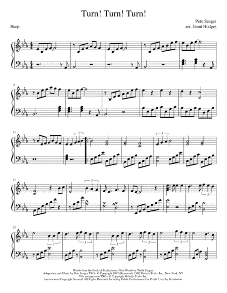 Turn! Turn! Turn! (to Everything There Is A Season) Harp scores gallery preview page 1