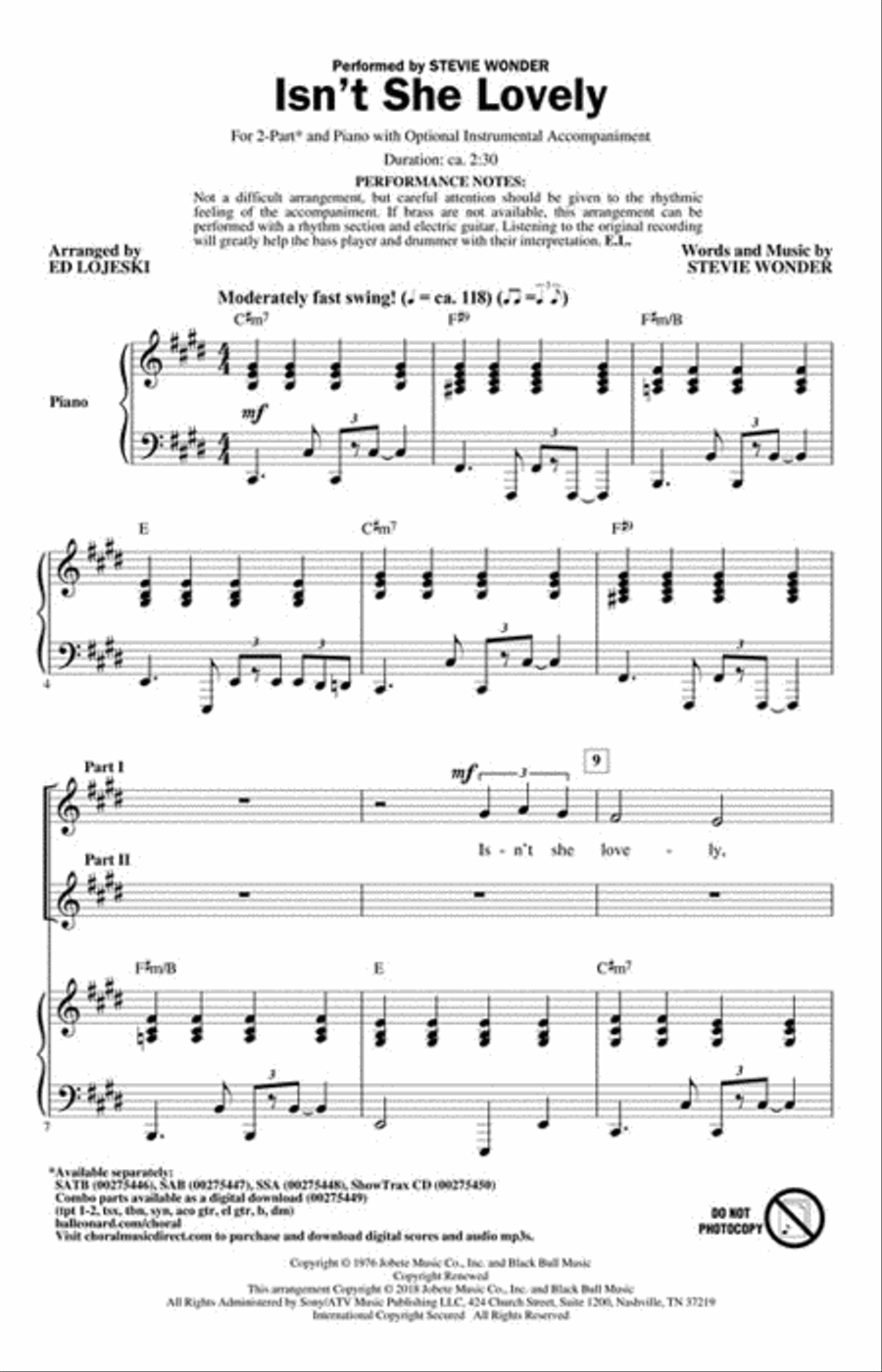 Isn't She Lovely 2-Part scores gallery preview page 2