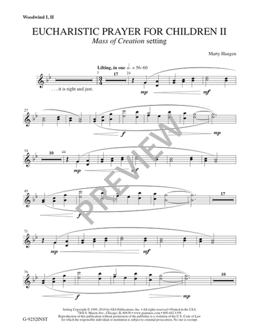Eucharistic Prayer for Masses with Children II for "Mass of Creation" - Instrument edition