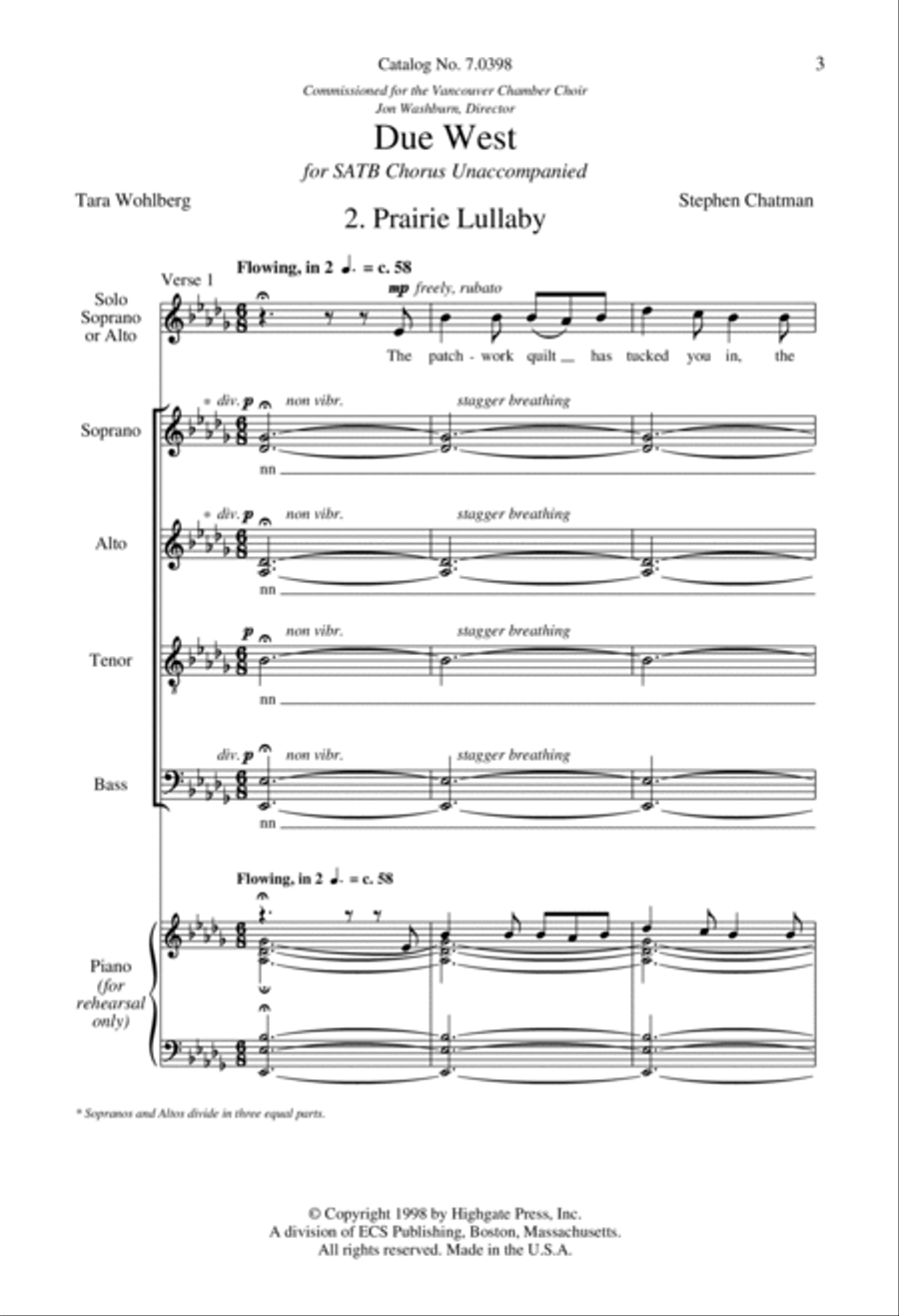 Due West: 2. Prairie Lullaby 4-Part scores gallery preview page 2