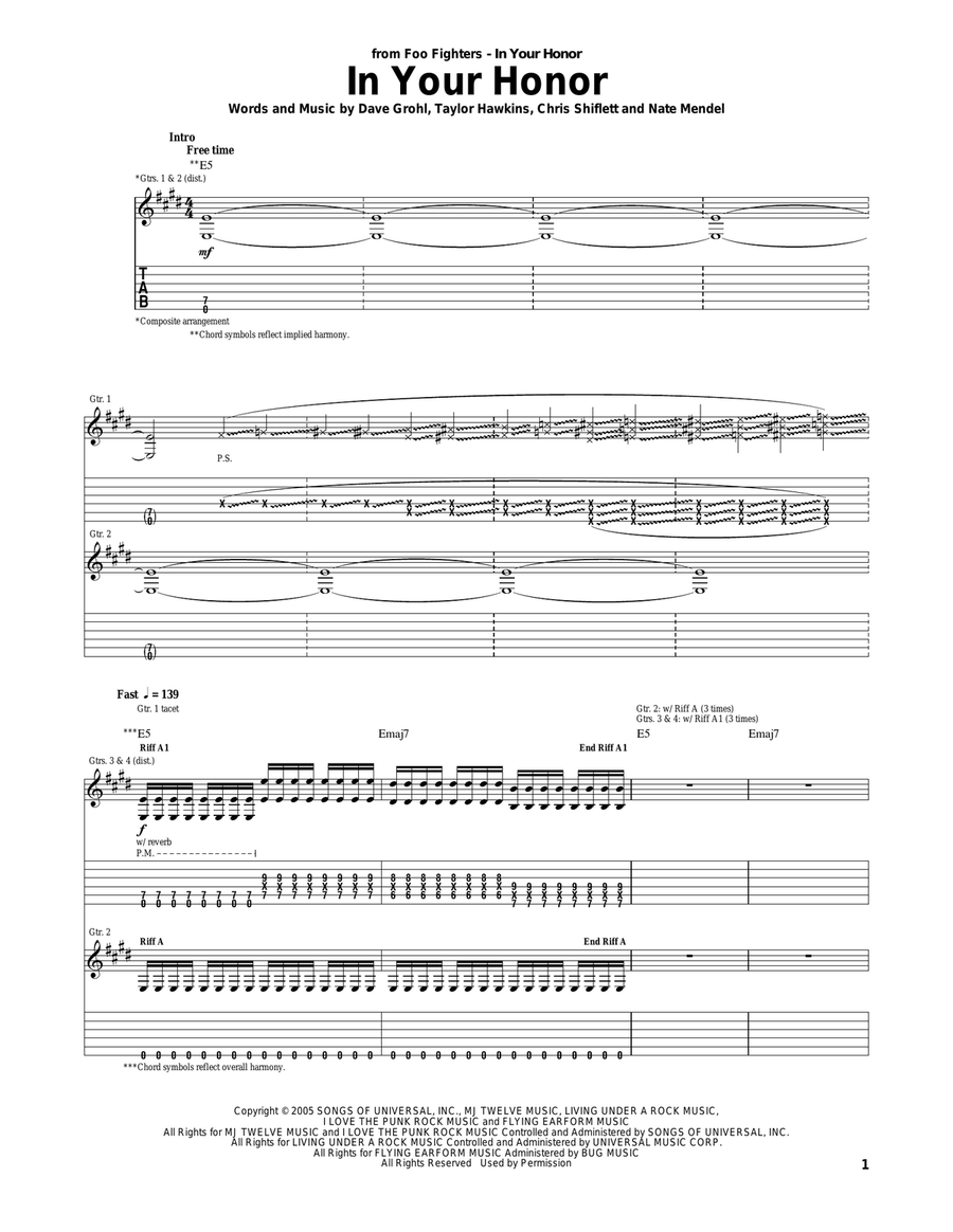 In Your Honor Acoustic Guitar scores gallery preview page 1