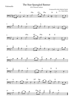 The Star Spangled Banner (USA National Anthem) for Cello Solo with Chords (A Major)
