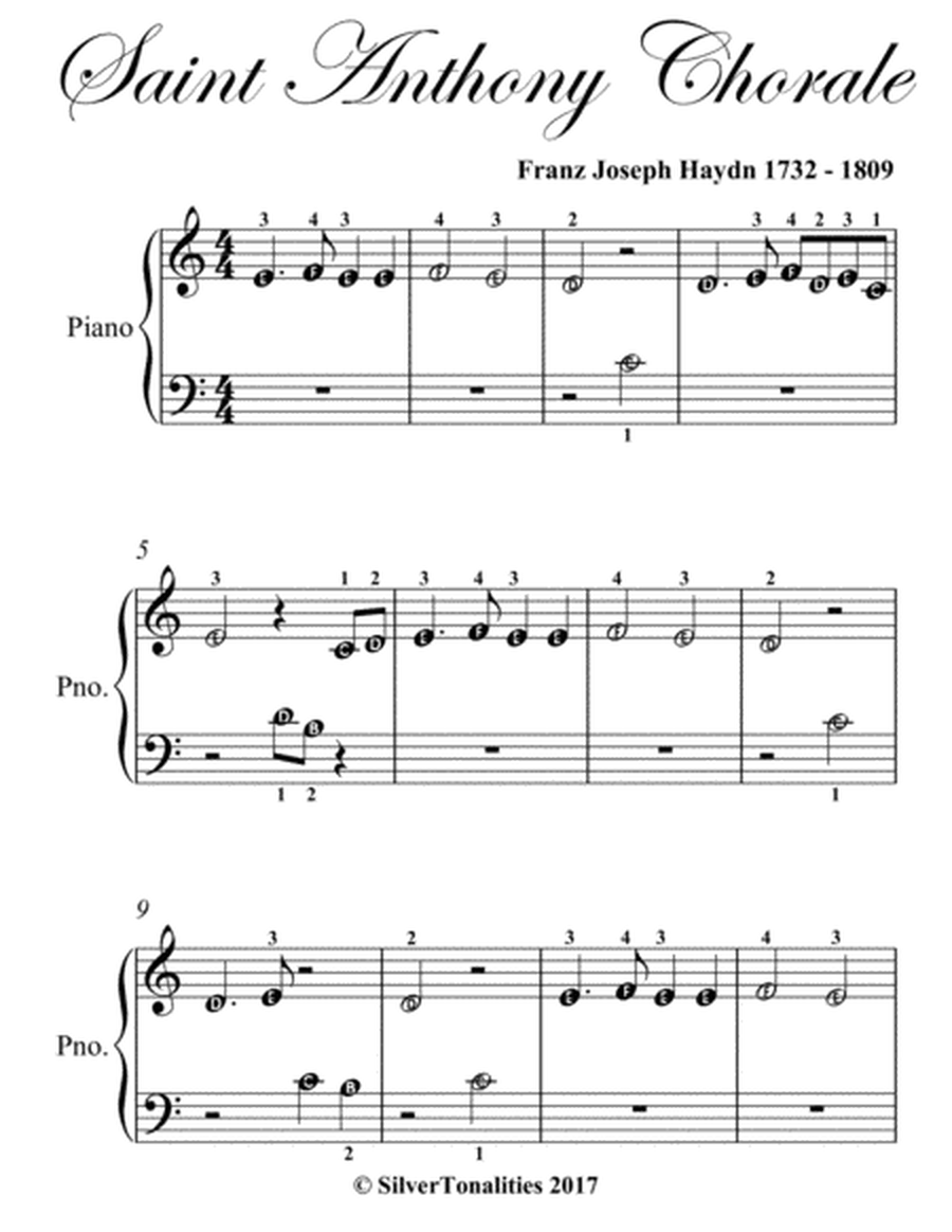 Saint Anthony Chorale Beginner Piano Sheet Music