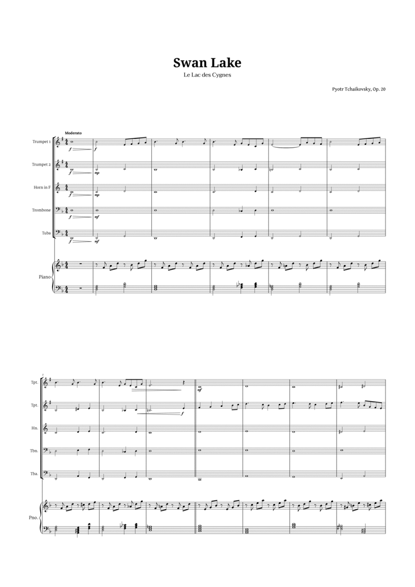 Swan Lake by Tchaikovsky for Brass Quintet and Piano image number null