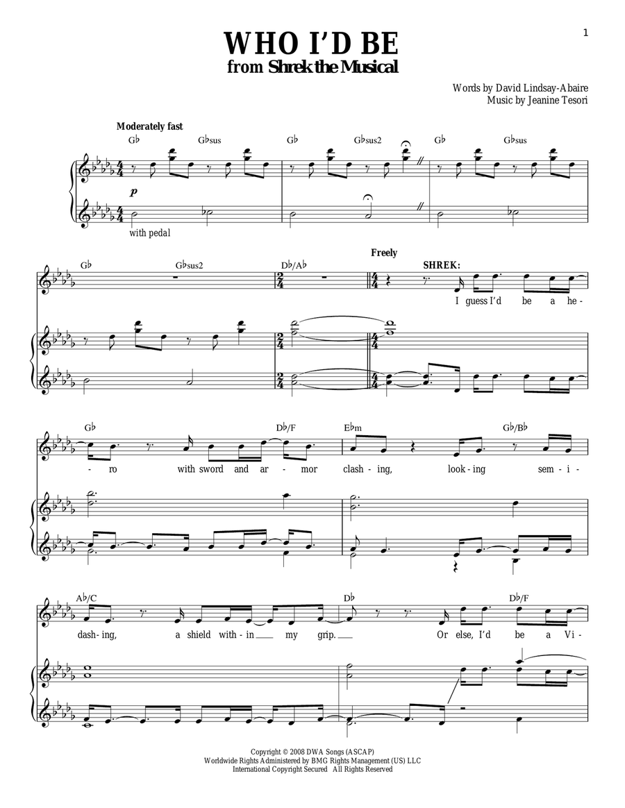 Who I'd Be (from Shrek The Musical) Piano, Vocal scores gallery preview page 1