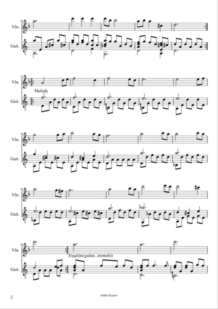 Last Goodbye. Memorial music for classical guitar and violin by Andrei Krylov Small Ensemble scores gallery preview page 2