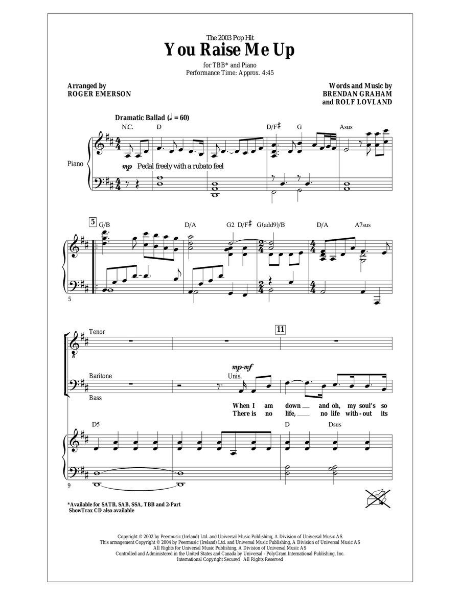 You Raise Me Up (arr. Roger Emerson) 3-Part scores gallery preview page 1