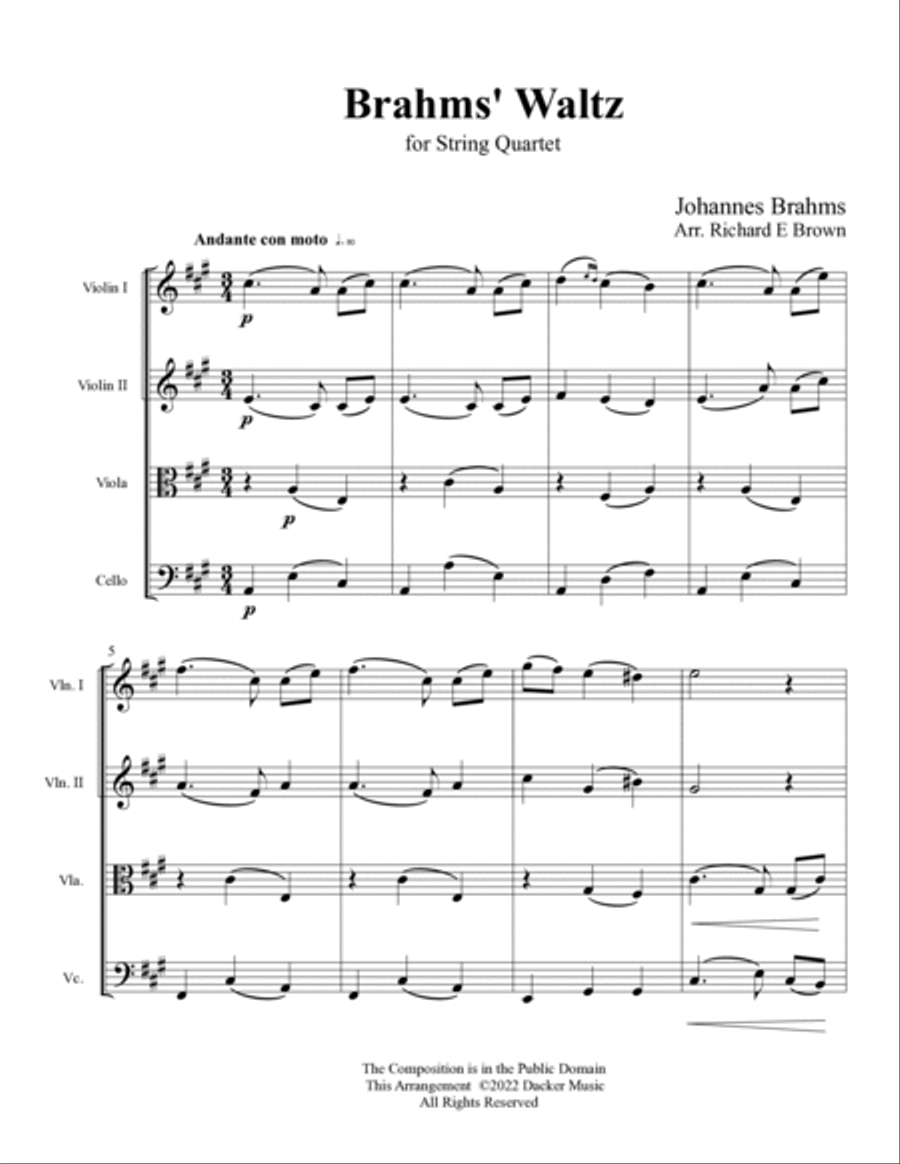 Brahms' Waltz - String Quartet String Quartet scores gallery preview page 3